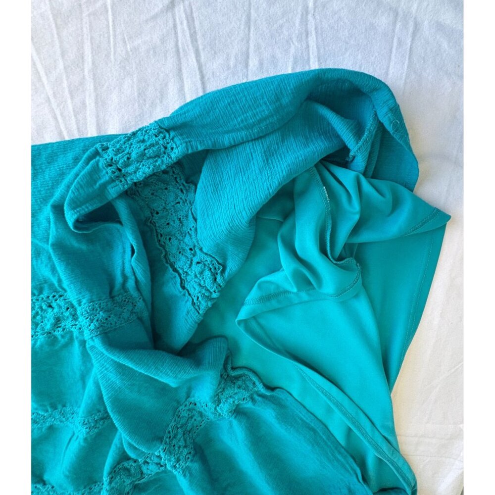 Lane Bryant Boho Tunic Dress Plus Size 26/28 Teal With Crochet Accents Lined - Picture 8 of 11